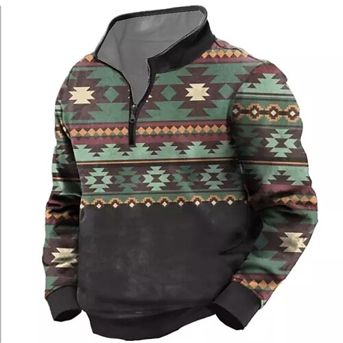 

Men's Zip Up Sweatshirt Pullover Quarter Zipper Sweatshirt Green Blue Purple Lavender Gray Half Zip Color Block Graphic Prints Zipper Print Daily Sports 3D Print Basic Boho Designer Spring & Fall