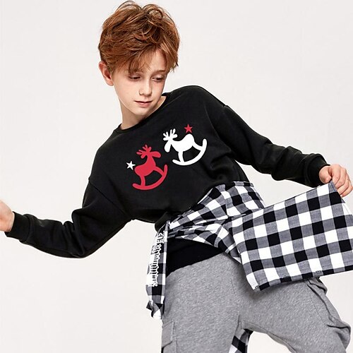 

Kids Boys Sweatshirt Deer Christmas Gifts Long Sleeve Fashion Cotton 3-6 Years Winter Black