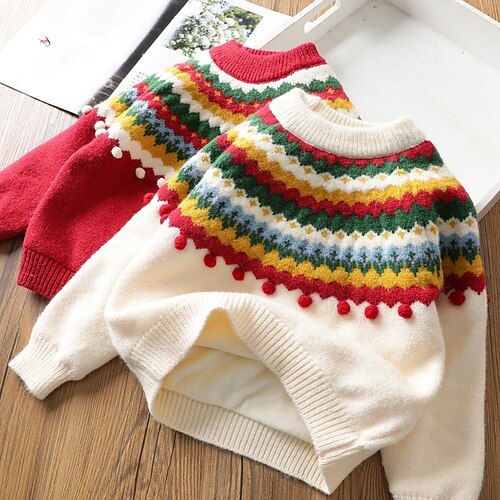 

Toddler Girls' Ugly Christmas Sweater Long Sleeve Graphic Red Beige Children Tops Winter Fall Fashion Daily Outdoor Christmas Gifts Regular Fit 7-13 Years