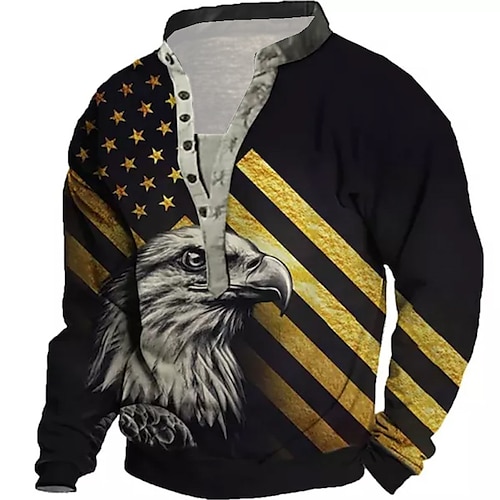 

Men's Sweatshirt Pullover Green Blue Purple Yellow Light Green Standing Collar Graphic Prints Eagle National Flag Print Casual Daily Sports 3D Print Streetwear Designer Casual Spring & Fall Clothing