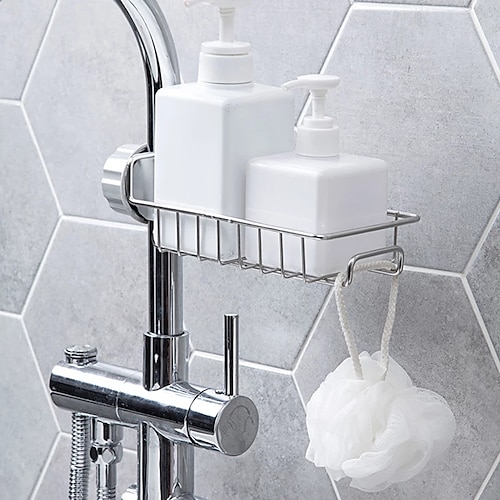 

Stainless Steel Faucet Storage Racks Adjustable Sink Rag Sponge Draining Rack Kitchen Bathroom Soap Storage Holders Shelves