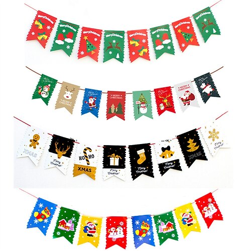 

2pcs Christmas Decorations Christmas Flag Pulling Paper Square Cartoon Christmas Flag Pulling Holiday Banner Party Decorations
