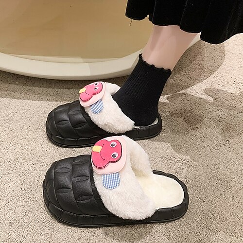

Women's Slippers Home House Slippers Warm Slippers Memory Foam Slippers Winter Flat Heel Round Toe PU Leather Loafer Black Green Rosy Pink