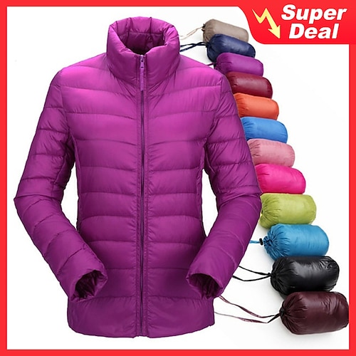 

Women's Puffer Jacket Hiking Down Jacket Quilted Puffer Jacket Winter Outdoor Thermal Warm Windproof Fleece Lining Breathable Outerwear Winter Jacket Trench Coat Fishing Climbing Beach Lake blue Navy