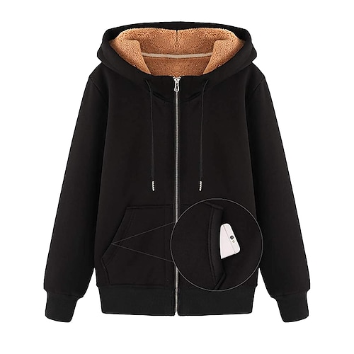 

Women's Fleece Jacket Sherpa Fleece Teddy Zip Up Front Pocket Black Navy Blue Solid Color Street Hoodie Long Sleeve Cotton S M L XL 2XL 3XL