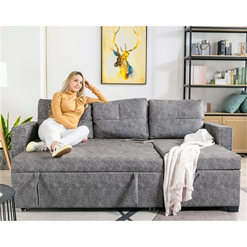 

84 L Sectional Sofa with 2 USB Charger2 seats Sofa Bed With Storage chaiseSleeper Independent Use as Coffee TableNail headed3-seat