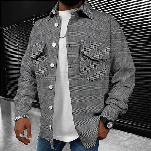 

Men's Jacket With Pockets Daily Wear Vacation Going out Single Breasted Turndown Streetwear Sport Casual Jacket Outerwear Pure Color Front Pocket Blue Yellow Gray