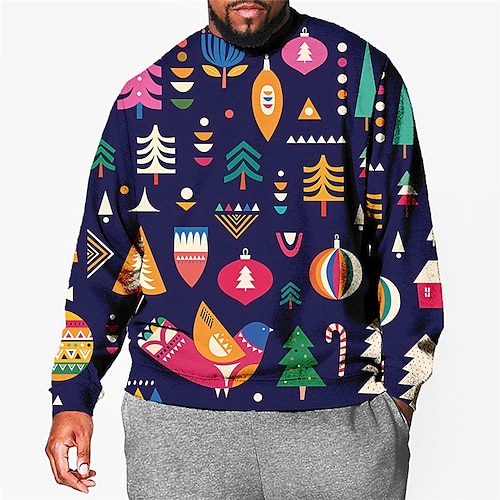 

Men's Plus Size T shirt Tee Big and Tall Graphic Crew Neck Long Sleeve Spring & Fall Basic Fashion Streetwear Comfortable Christmas Casual Tops