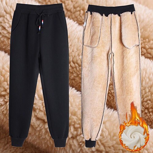 

Women's Pants Trousers Drawstring Solid Color Basic Thick Winter Black