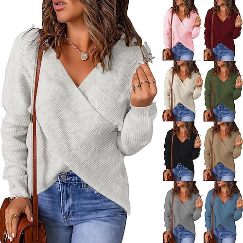 

women's autumn and winter sweater V neck cross knit sweater