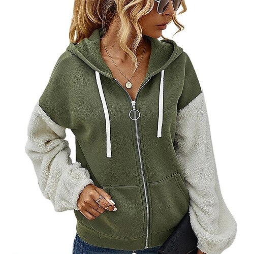 

Women's Zip Hoodie Sweatshirt Streetwear Green Red Gray Color Block Street Hoodie Long Sleeve S M L XL