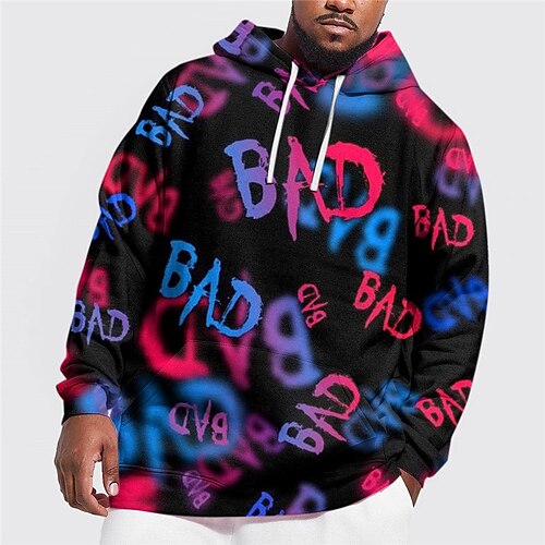 

Men's Plus Size Pullover Hoodie Sweatshirt Big and Tall Letter Hooded Long Sleeve Spring & Fall Basic Fashion Streetwear Comfortable Daily Wear Vacation Tops