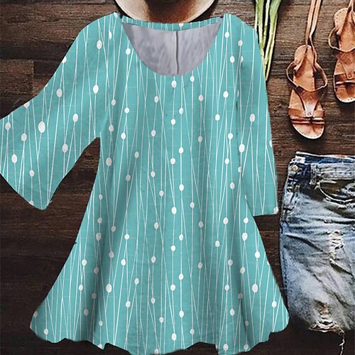 

Women's Plus Size Tops Blouse Shirt Geometry Print 3/4 Length Sleeve Crewneck Casual Daily Holiday Cotton Spandex Jersey Winter Fall Blue