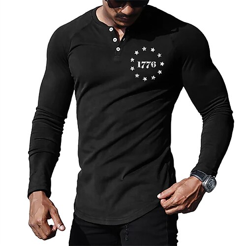 

Men's Henley Shirt Letter Graphic Prints V Neck Black Hot Stamping Street Daily Long Sleeve Button-Down Print Clothing Apparel Fashion Designer Casual Comfortable / Sports