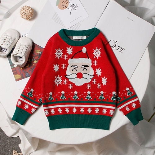 

Kids Girls' Ugly Christmas Sweater Santa Long Sleeve Santa Claus Snowman Red Children Tops Fall Winter Fashion Cute Daily Regular Fit 2-8 Years