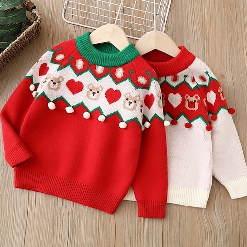 

Toddler Girls' Ugly Christmas Sweater Animal Christmas Gifts Long Sleeve Fashion Cotton 3-7 Years Winter Red Beige