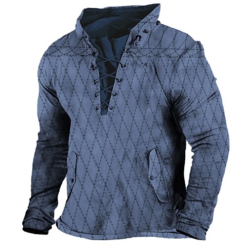 

Men's Sweatshirt Pullover Green Blue Purple Red Brown Standing Collar Geometric Plaid Graphic Prints Lace up Sports & Outdoor Casual Daily 3D Print Basic Streetwear Designer Spring & Fall Clothing