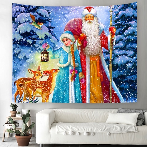 

Christmas Santa Claus Tapestry Backdrop Fire Place for The Living Room Background Wall Hanging for Party Home Christmas Wall Decor