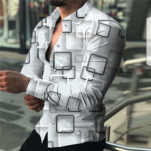 

Men's Shirt Optical Illusion Abstract Geometry Turndown Gray 3D Print Outdoor Street Long Sleeve Button-Down Print Clothing Apparel Fashion Designer Casual Breathable