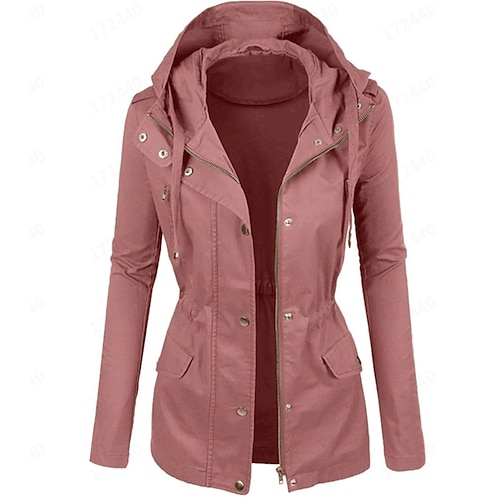 

Women's Casual Jacket Windproof Warm Outdoor Street Daily Vacation Zipper Pocket Zipper Hoodie Modern Street Style Solid Color Regular Fit Outerwear Long Sleeve Winter Fall Pink Light Green Apricot S