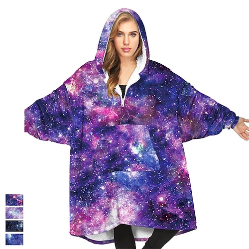 

Wearable Winter Starry Sky Digital Printing Half Zipper Blanket Silver Fox Velvet Warm Lazy Sweater Blanket