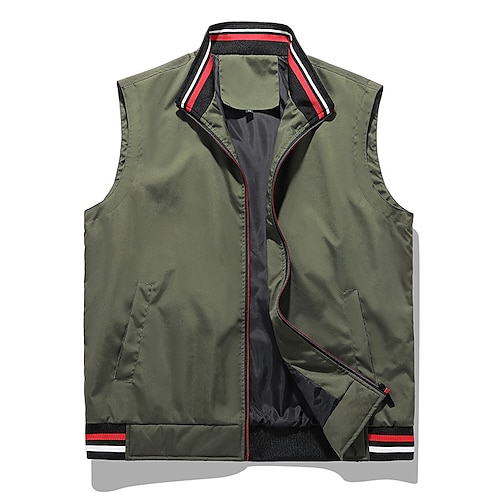 

Men's Vest Breathable Soft Daily Wear Going out Festival Zipper Standing Collar Basic Sport Casual Jacket Outerwear Solid Colored Zipper Pocket Black Dark Grey Military Green