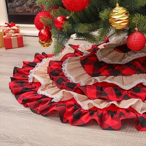 

Christmas Tree Skirt Special Rug 122cm Christmas Supplies Red And Black Lattice Lace Christmas Tree Skirt