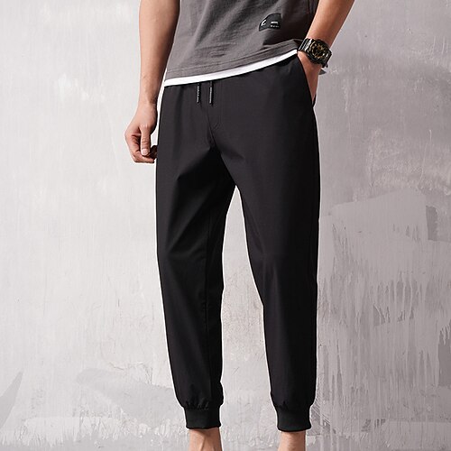 

Men's Joggers Trousers Casual Pants Drawstring Elastic Waist Solid Color Casual Daily Running Basic Sports Gray Black Micro-elastic / Elasticity