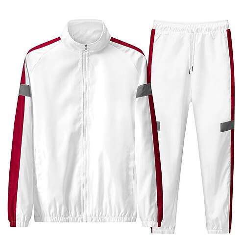 

Men's Tracksuit Sweatsuit 2 Piece Street Winter Long Sleeve Thermal Warm Breathable Soft Fitness Gym Workout Running Sportswear Activewear Color Block Light gray (HT026) White Black / Hoodie / Casual