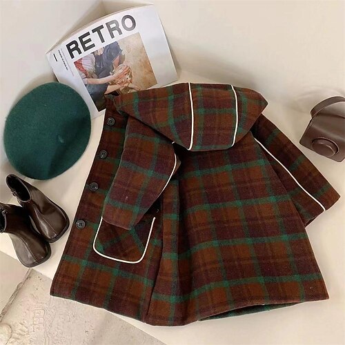 

Toddler Boys Woolen Coat Outerwear Plaid Long Sleeve Coat Outdoor Cotton Fashion Daily Brown Winter Fall 7-13 Years