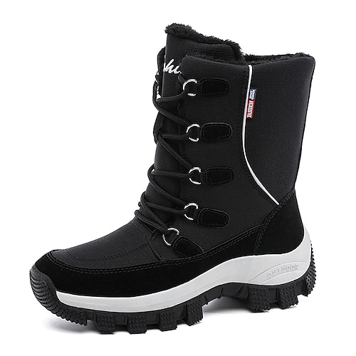 

Damen Stiefel Schneestiefel Übergrössen Outdoor Täglich Stiefeletten Stiefeletten Winter Flacher Absatz Runde Zehe Casual Wanderschuhe PU Leder Schnürsenkel Einfarbig Schwarz Hellgrau