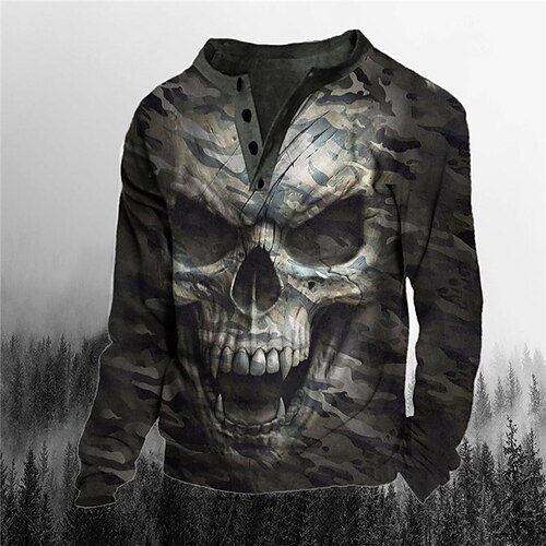 

Kids Boys Sweatshirt Pullover Skull Camo Long Sleeve Button Children Top Casual Sweatshirt Cool Black Winter 7-13 Years / Fall