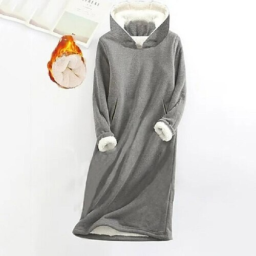 

Women's Hoodie Sweatshirt Pullover Sherpa Fleece Teddy Gray Solid Color Street Hoodie Long Sleeve Fleece S M L XL XXL 3XL