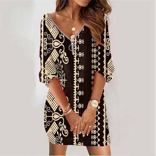 

Women's Sweatshirt Dress Winter Dress Black Long Sleeve Floral Zipper Print Winter Fall V Neck Vacation Casual Fall Dress Loose Fit 2022 S M L XL XXL 3XL