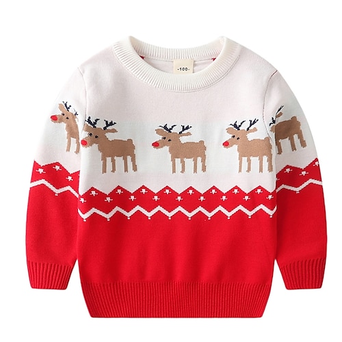 

Toddler Girls' Ugly Christmas Sweater Long Sleeve Elk Blue Red Children Tops Winter Fall Active Daily Outdoor Christmas Regular Fit 3-7 Years