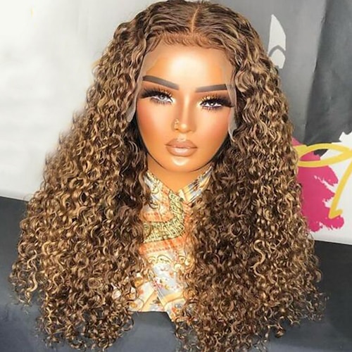 

Unprocessed Virgin Hair 13x4 Lace Front Wig Free Part Brazilian Hair Curly Multi-color Wig 130% 150% Density with Baby Hair Highlighted / Balayage Hair Natural Hairline 100% Virgin Pre-Plucked For