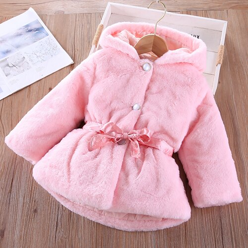 

Toddler Girls' Faux Fur Coat Solid Color Active School Coat Outerwear 3-7 Years Winter Pink