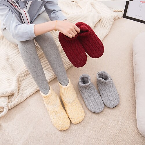 

Women's 1 Pair Socks Slipper Socks Cute Comfort Acrylic Solid Colored Casual Daily Vacation Ultra Warm Winter Fall Black Yellow Wine