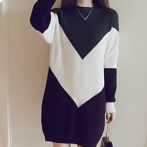 

Women's Sweater Dress Winter Dress Shift Dress Midi Dress Army Green Red Long Sleeve Geometric Color Block Patchwork Knit Winter Fall Crew Neck Vacation Casual Fit 2022 M Winter Dress