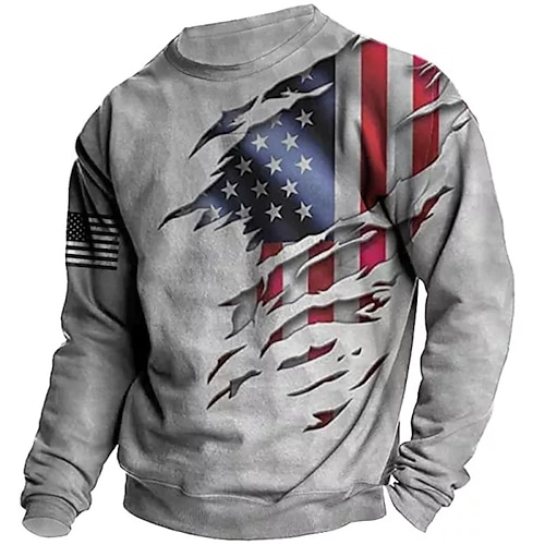 

Men's Sweatshirt Pullover Gray Crew Neck Graphic Prints National Flag Print Daily Sports Holiday 3D Print Streetwear Designer Casual Spring & Fall Clothing Apparel Hoodies Sweatshirts Long Sleeve