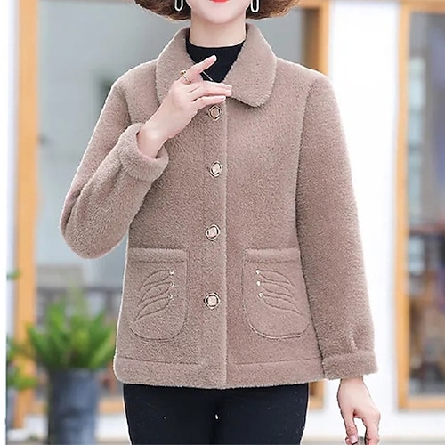 

Women's Sherpa jacket Fleece Jacket Teddy Coat Windproof Warm Outdoor Street Daily Casual Daily Pocket Single Breasted Turndown OL Style Lady Modern Solid Color Regular Fit Outerwear Long Sleeve