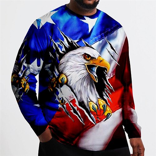 

Men's Plus Size T shirt Tee Big and Tall Graphic Crew Neck Long Sleeve Spring & Fall Basic Fashion Streetwear Comfortable Casual Sports Tops