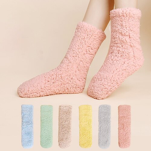 

Women's 1 Pair Socks Slipper Socks Cute Comfort Polyester Solid Colored Casual Daily Indoor Ultra Warm Winter Fall Light Blue Pink Yellow