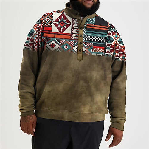 

Herre Store størrelser Genser med genser Stor og høy Grafisk Henley Langermet Vår & Vinter Grunnleggende Mote Gatemote Bekvem Avslappet Sport Topper