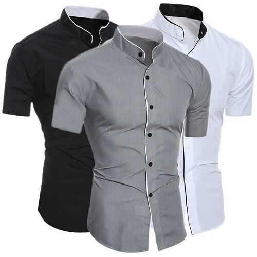 

Men's Shirt Dress Shirt Symbol Stand Collar Gray White Black Street Casual Short Sleeve Button-Down Clothing Apparel Fashion Casual Comfortable