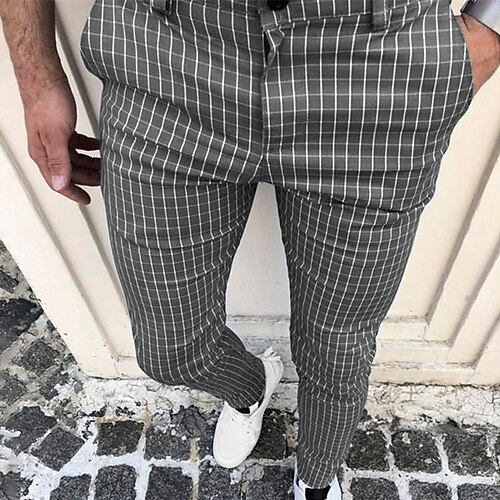 

Men's Chinos Trousers Jogger Pants Plaid Dress Pants Chino Pants Pocket Breathable Soft Casual Daily Streetwear Fashion Streetwear Black Dark Blue Micro-elastic
