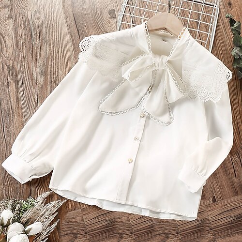 

Bambino Da ragazza Blusa Tinta unica Scuola Manica lunga Con balze stile sveglio Chiffon 7-13 anni Inverno Bianco / Autunno / Primavera / Estate