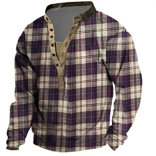 

Men's Sweatshirt Pullover Green Blue Purple Brown Light Blue Standing Collar Plaid Checkered Graphic Prints Print Casual Daily Sports 3D Print Streetwear Designer Casual Spring & Fall Clothing