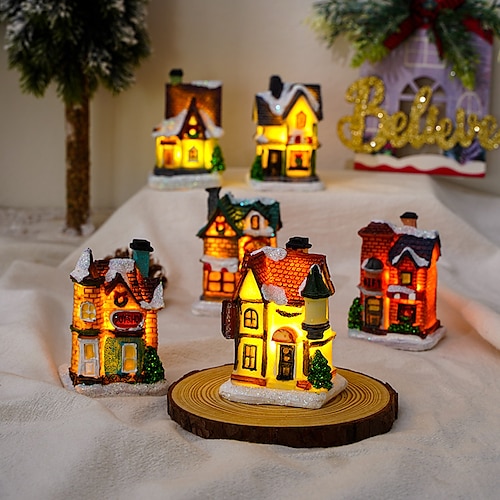 

Christmas New Creative Retro European Style Micro View Lamp Resin Small House Home Decoration Christmas Gift Decorations