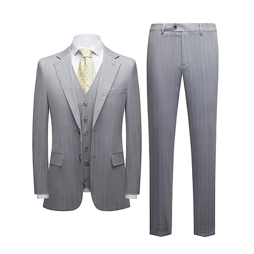 

Dark Gray Men's Party / Evening Business / Ceremony / Wedding Suits 3 Piece Striped Standard Fit Single Breasted Two-buttons 2022